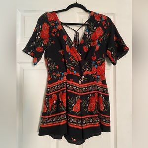 Red Blossoms Floral Romper